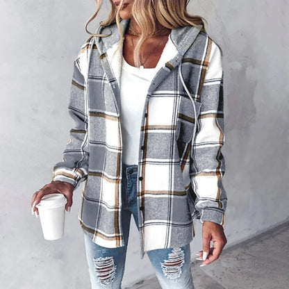 Jemima™ | Damen Knopf-Plaid-Jacke